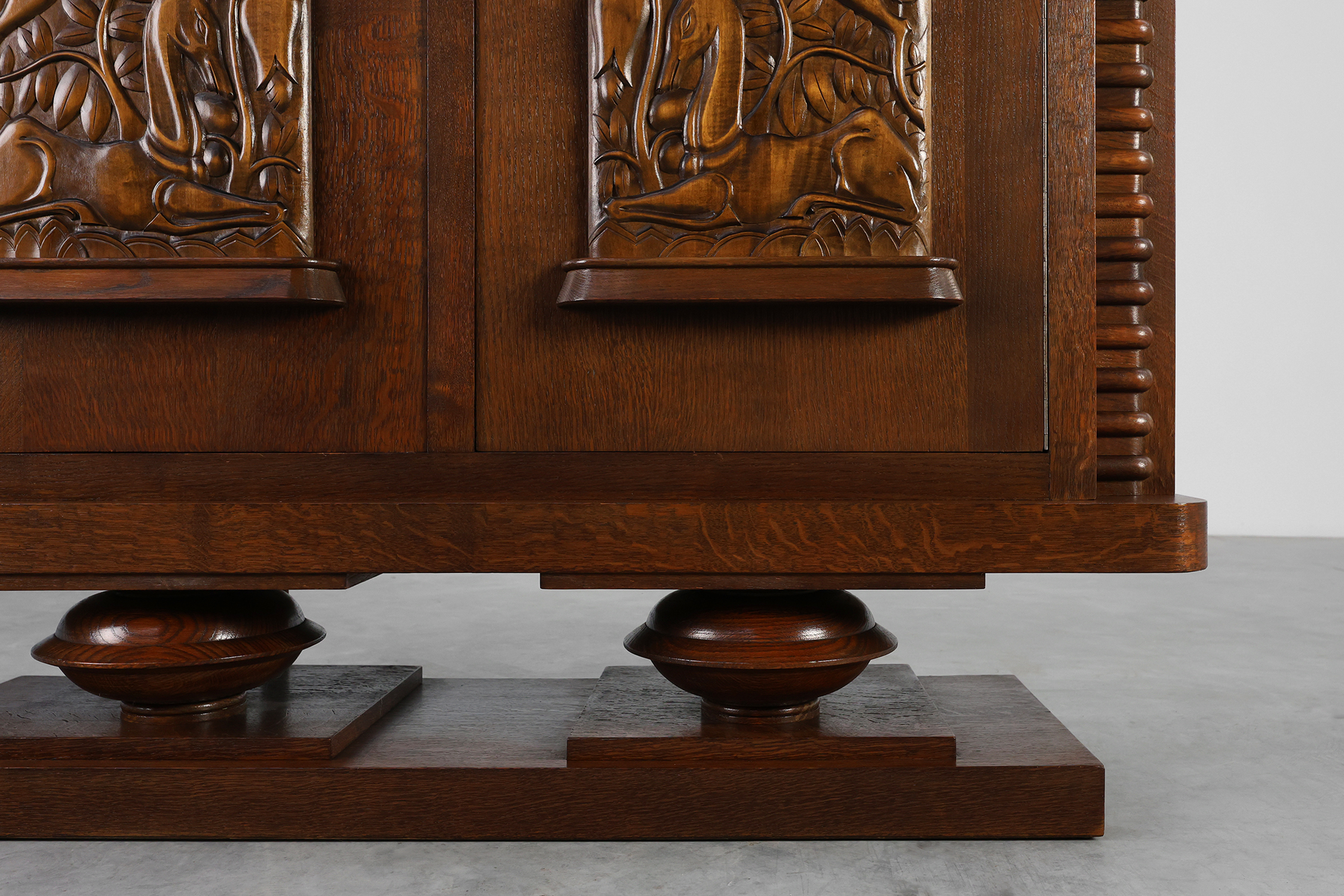Art Deco Oak Cabinet with Sculptural Carving by Jacques Klein, France 1925 thumbnail